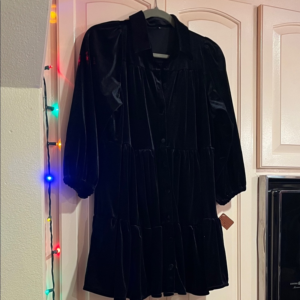 SHEIN Black Velvet baby doll  Mini Dress